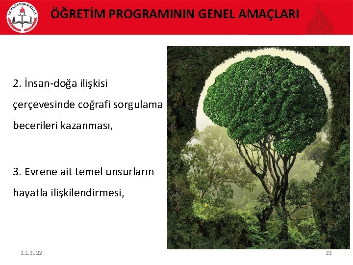 ÖĞRETİM PROGRAMININ GENEL AMAÇLARI 2. İnsan-doğa ilişkisi çerçevesinde coğrafi sorgulama becerileri kazanması, 3. Evrene