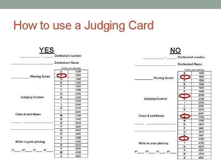 How to use a Judging Card YES NO 