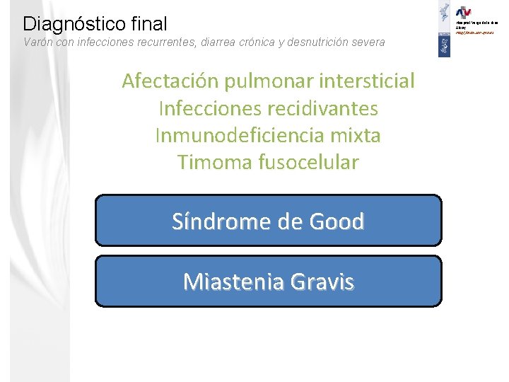 Diagnóstico final Hospital Verge dels Lliris. Alcoy. http//alcoi. san. gva. es Varón con infecciones