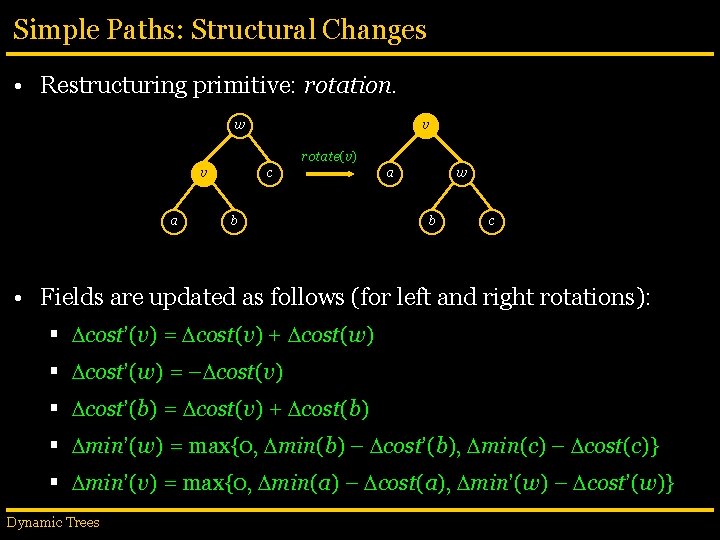 Simple Paths: Structural Changes • Restructuring primitive: rotation. w v rotate(v) v a c