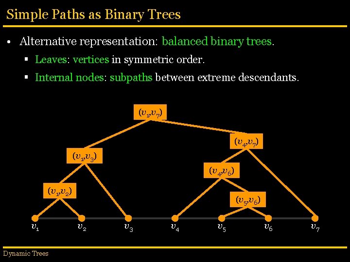 Simple Paths as Binary Trees • Alternative representation: balanced binary trees. § Leaves: vertices