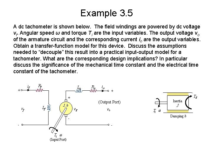 Example 3. 5 A dc tachometer is shown below. The field windings are powered