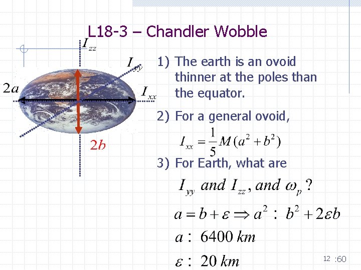 L 18 -3 – Chandler Wobble 1) The earth is an ovoid thinner at