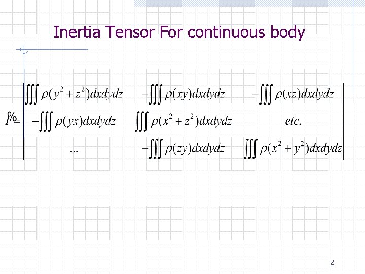 Inertia Tensor For continuous body 2 