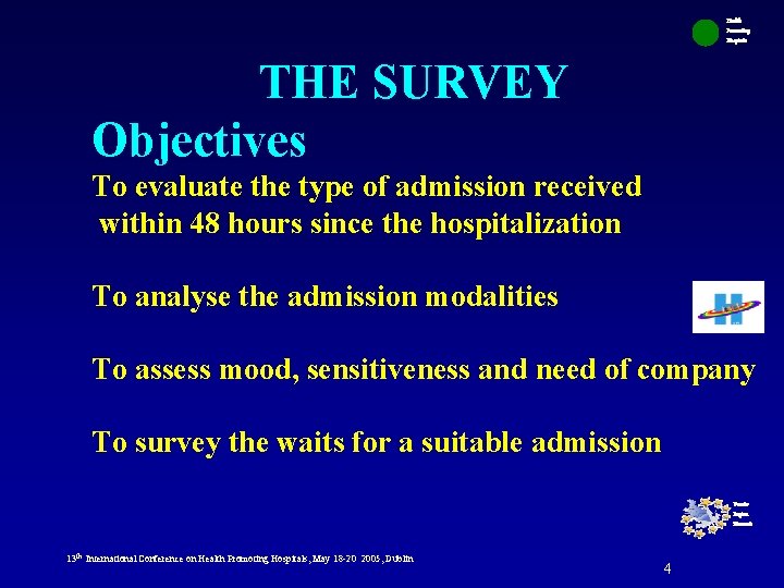 Health Promoting Hospitals THE SURVEY Objectives To evaluate the type of admission received within