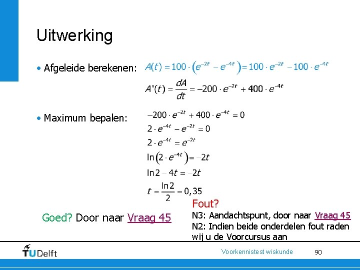 Uitwerking • Afgeleide berekenen: • Maximum bepalen: Fout? Goed? Door naar Vraag 45 N