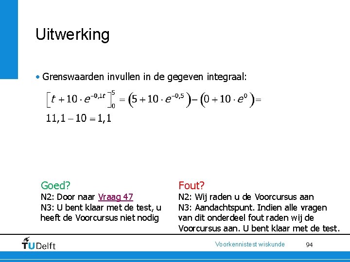 Uitwerking • Grenswaarden invullen in de gegeven integraal: Goed? N 2: Door naar Vraag