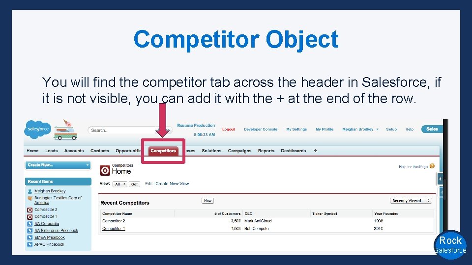 Competitor Object You will find the competitor tab across the header in Salesforce, if