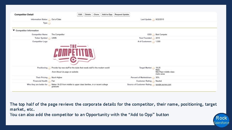 The top half of the page reviews the corporate details for the competitor, their