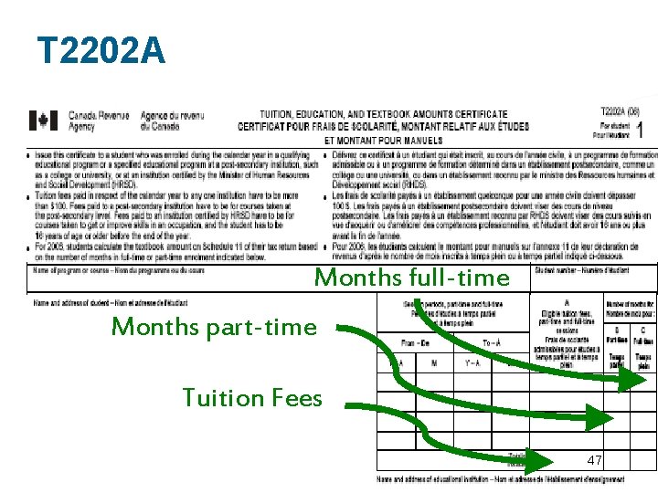 T 2202 A Months full-time Months part-time Tuition Fees 47 