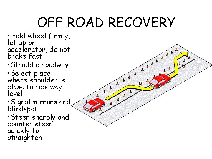 OFF ROAD RECOVERY • Hold wheel firmly, let up on accelerator, do not brake