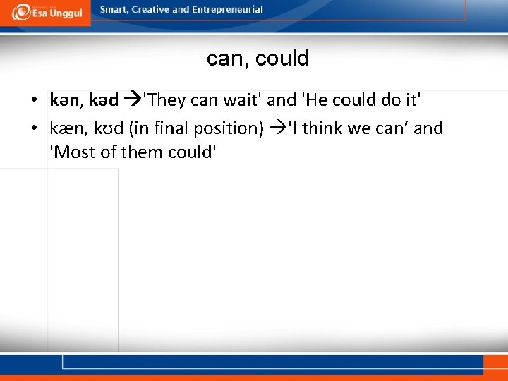 can, could • kən, kəd 'They can wait' and 'He could do it' •