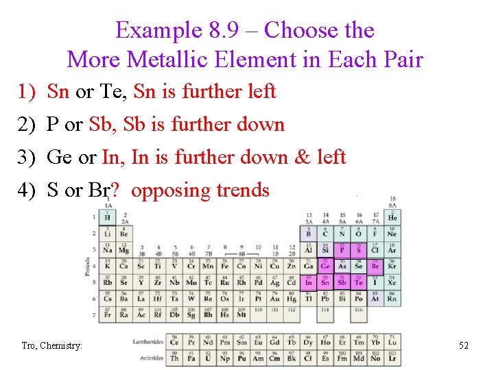 Example 8. 9 – Choose the More Metallic Element in Each Pair 1) 2)