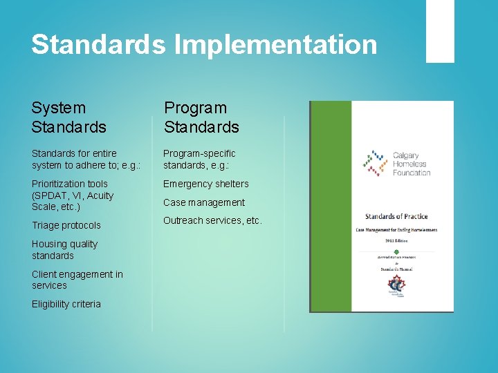 Standards Implementation System Standards Program Standards for entire system to adhere to; e. g.