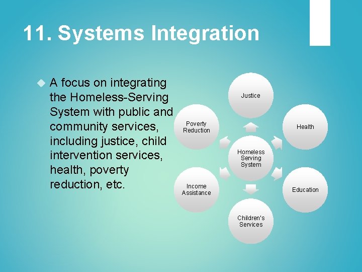 11. Systems Integration A focus on integrating the Homeless-Serving System with public and community