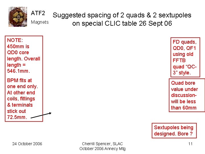 ATF 2 Magnets Suggested spacing of 2 quads & 2 sextupoles on special CLIC