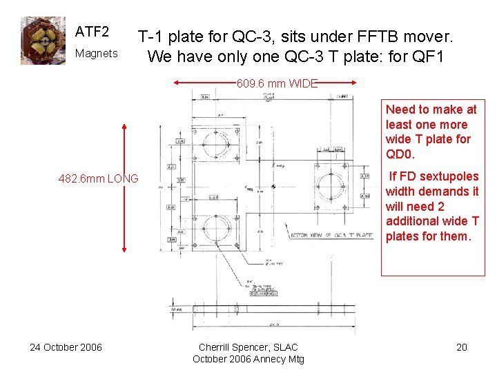 ATF 2 Magnets T-1 plate for QC-3, sits under FFTB mover. We have only