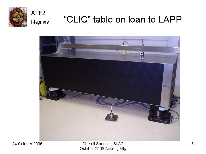 ATF 2 Magnets 24 October 2006 “CLIC” table on loan to LAPP Cherrill Spencer,