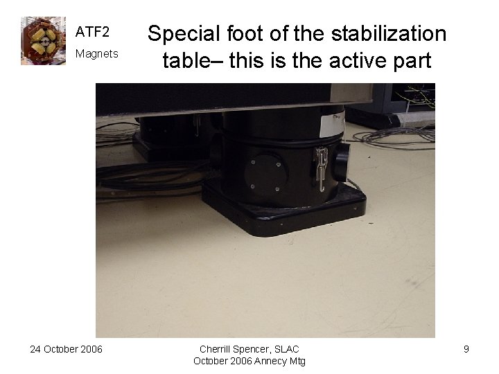 ATF 2 Magnets 24 October 2006 Special foot of the stabilization table– this is