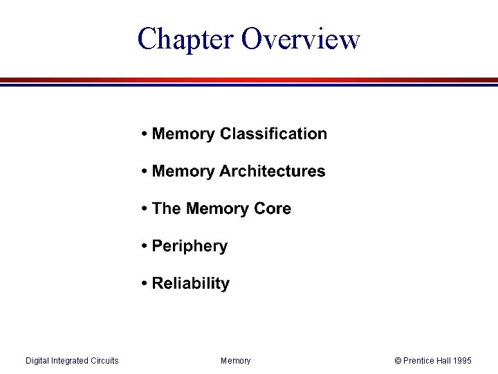 Chapter Overview Digital Integrated Circuits Memory © Prentice Hall 1995 