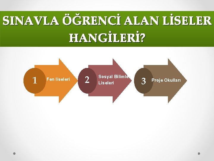 SINAVLA ÖĞRENCİ ALAN LİSELER HANGİLERİ? 1 Fen liseleri 2 Sosyal Bilimler Liseleri 3 Proje