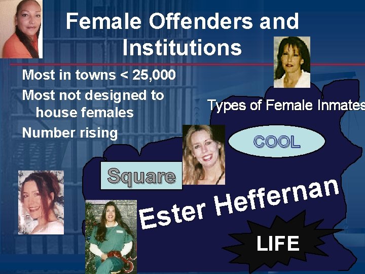 Female Offenders and Institutions Most in towns < 25, 000 Most not designed to Female Offenders and Institutions Most in towns < 25, 000 Most not designed to