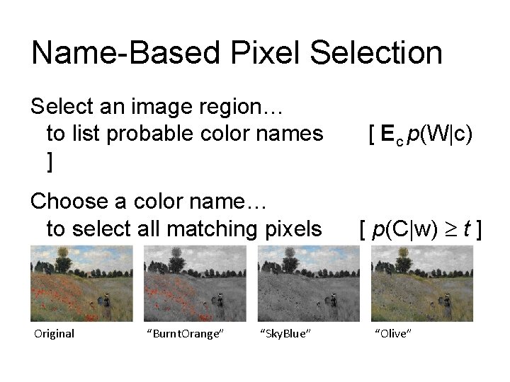 Name-Based Pixel Selection Select an image region… to list probable color names ] Choose