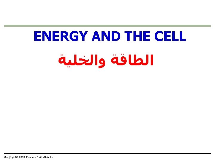 ENERGY AND THE CELL ﺍﻟﻄﺎﻗﺔ ﻭﺍﻟﺨﻠﻴﺔ Copyright © 2009 Pearson Education, Inc. 