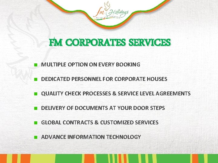 FM CORPORATES SERVICES MULTIPLE OPTION ON EVERY BOOKING DEDICATED PERSONNEL FOR CORPORATE HOUSES QUALITY