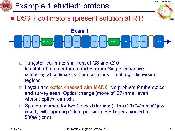 Example 1 studied: protons n DS 3 -7 collimators (present solution at RT) Beam