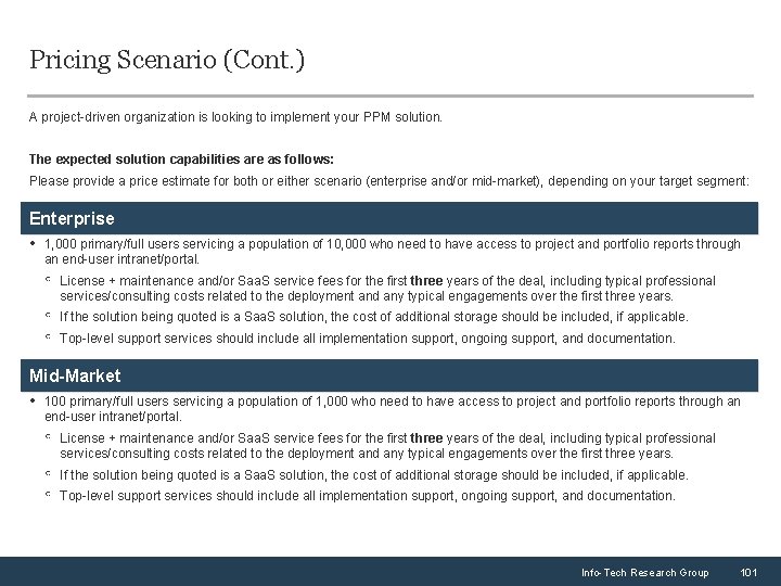 Pricing Scenario (Cont. ) A project-driven organization is looking to implement your PPM solution.