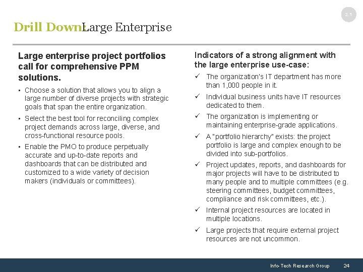 2. 1 Drill Down: Large Enterprise Large enterprise project portfolios call for comprehensive PPM