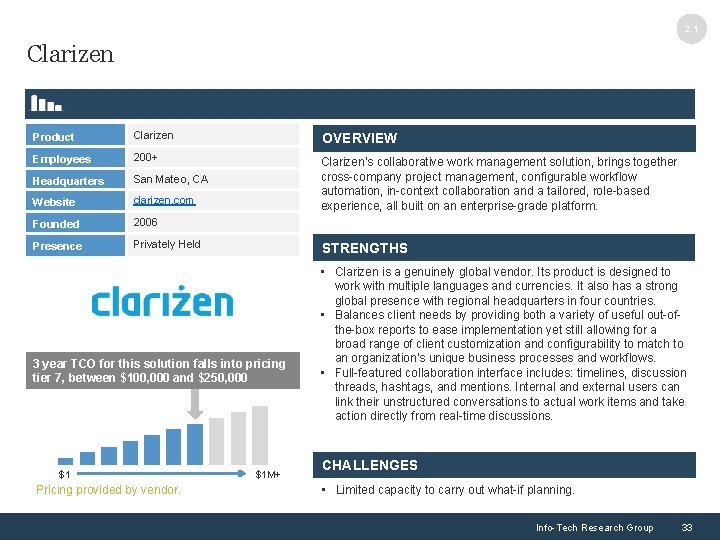 2. 1 Clarizen Product Clarizen OVERVIEW Employees 200+ Headquarters San Mateo, CA Website clarizen.