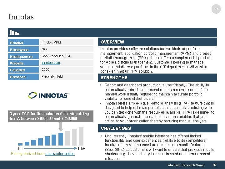 2. 1 Innotas Product Innotas PPM OVERVIEW Employees N/A Headquarters San Francisco, CA Website