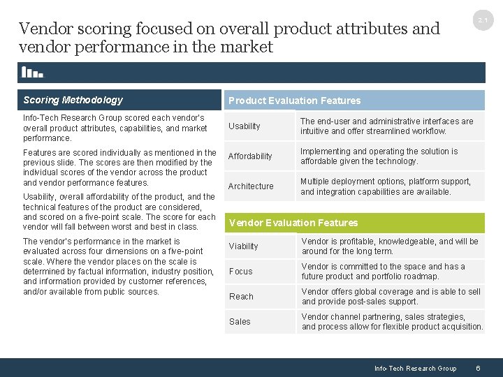 2. 1 Vendor scoring focused on overall product attributes and vendor performance in the