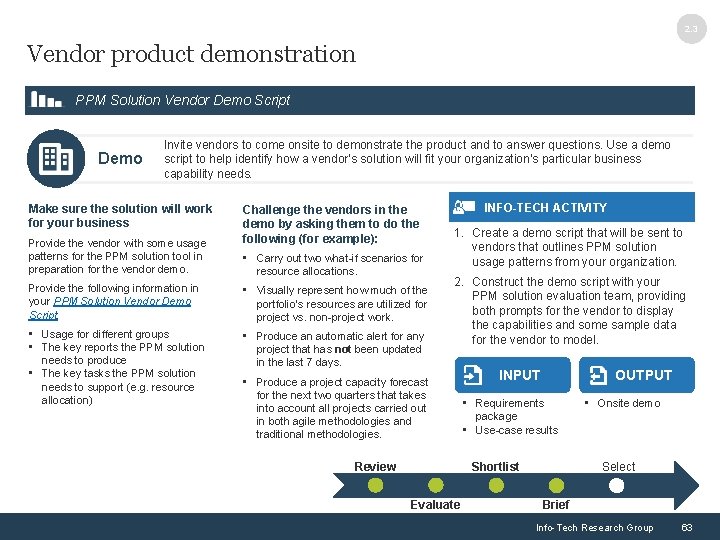 2. 3 Vendor product demonstration PPM Solution Vendor Demo Script Demo Invite vendors to