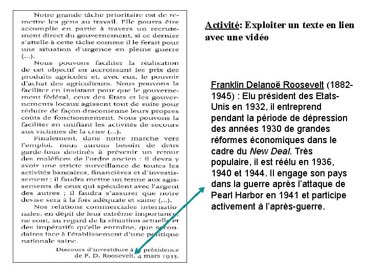 Activité: Exploiter un texte en lien avec une vidéo Franklin Delanoë Roosevelt (18821945) :