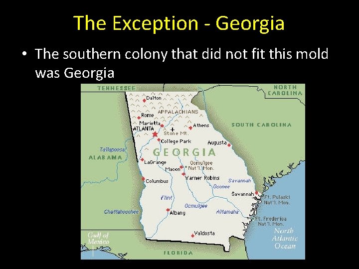 The Exception - Georgia • The southern colony that did not fit this mold