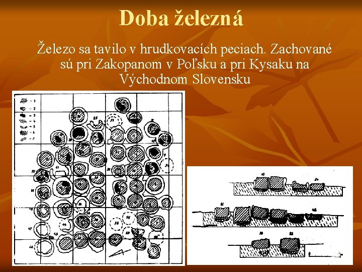 Doba železná Železo sa tavilo v hrudkovacích peciach. Zachované sú pri Zakopanom v Poľsku Doba železná Železo sa tavilo v hrudkovacích peciach. Zachované sú pri Zakopanom v Poľsku