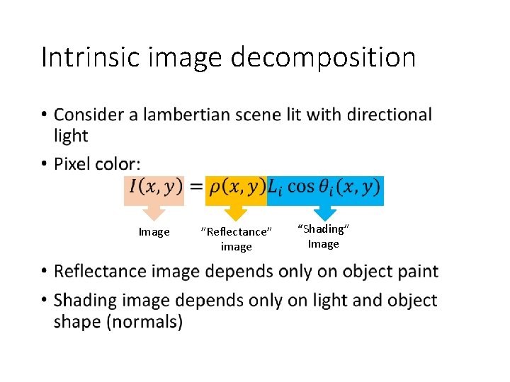 Intrinsic image decomposition • Image ”Reflectance” image “Shading” Image 