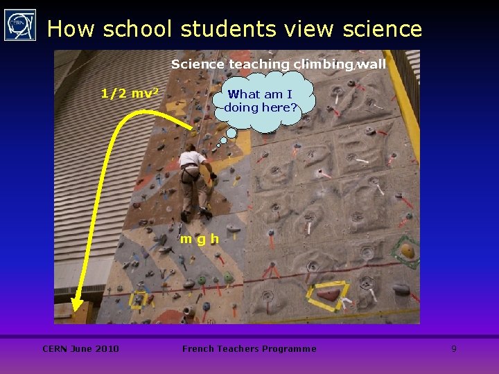 How school students view science Science teaching climbing wall 1/2 mv 2 What am