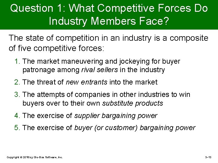 Question 1: What Competitive Forces Do Industry Members Face? The state of competition in
