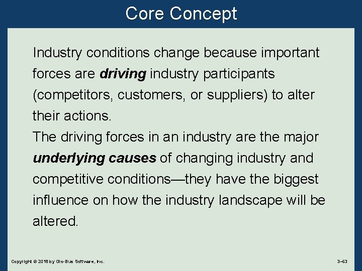 Core Concept Industry conditions change because important forces are driving industry participants (competitors, customers,