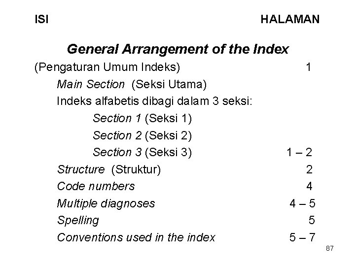 ISI HALAMAN General Arrangement of the Index (Pengaturan Umum Indeks) Main Section (Seksi Utama)