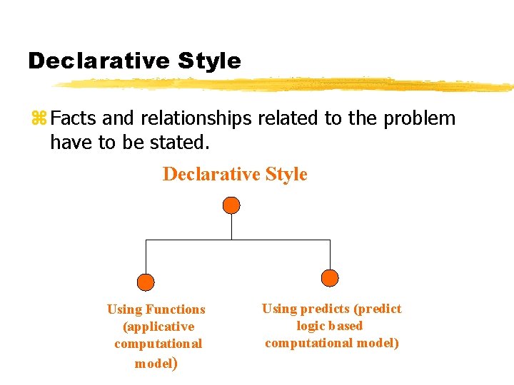 Declarative Style z Facts and relationships related to the problem have to be stated.