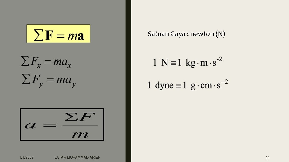 Satuan Gaya : newton (N) 1/1/2022 LATAR MUHAMMAD ARIEF 11 