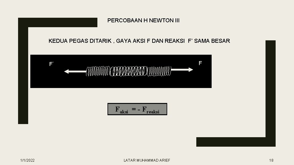 PERCOBAAN H NEWTON III KEDUA PEGAS DITARIK , GAYA AKSI F DAN REAKSI F’