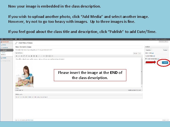 Now your image is embedded in the class description. If you wish to upload