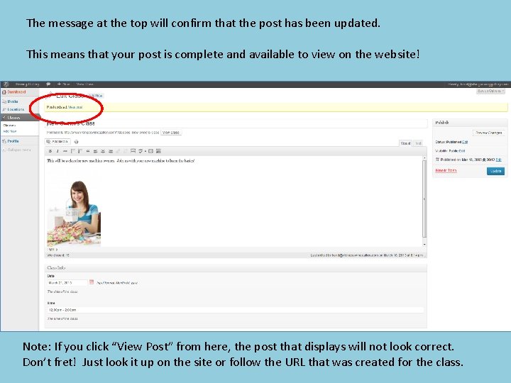 The message at the top will confirm that the post has been updated. This