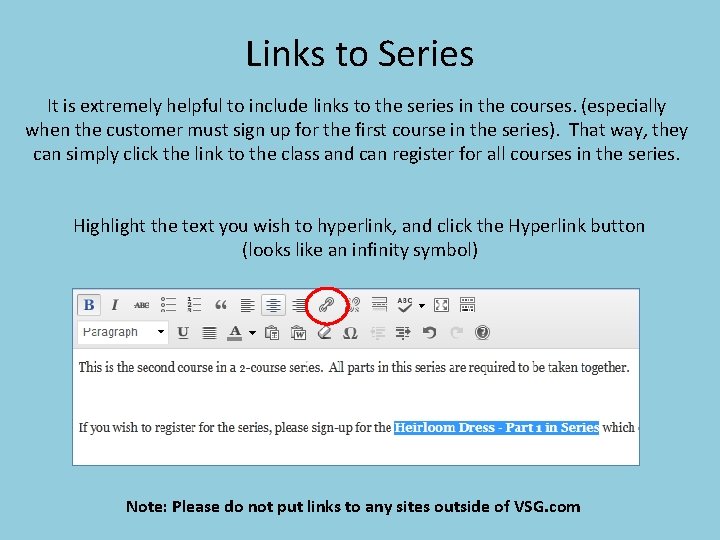 Links to Series It is extremely helpful to include links to the series in